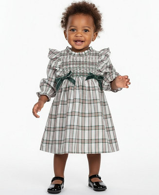 Baby Girls' Ruffle Neck Smocked Plaid Dress and Panty, 2-Piece Set | Macy's
