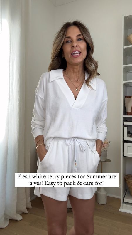 25% off discount code HFL 
GOOD FOR TMWoman styles until 6-14! 
White top sz S
White shorts sz XS

Terry fabric is soft, breathable and 100% cotton. Perfect for vacations, beach or everyday! 

#LTKStyleTip #LTKTravel #LTKOver40