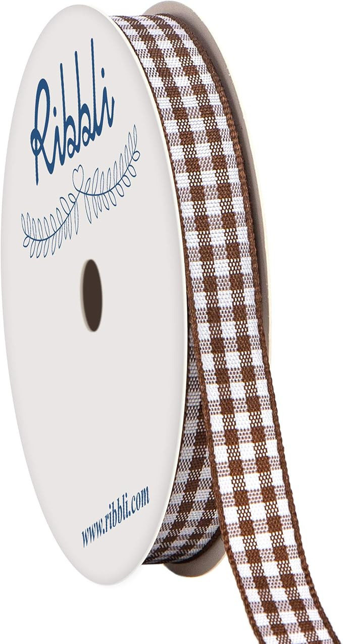 Ribbli Brown and White Gingham Ribbon,100% Polyester Woven Edge,3/8 Inch x 10 Yard,Plaid Ribbon U... | Amazon (US)