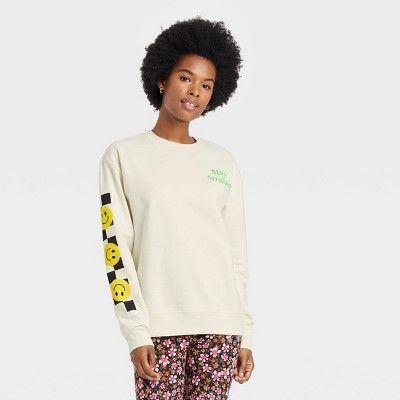 Women's Neon Smiley Graphic Sweatshirt - Ivory | Target