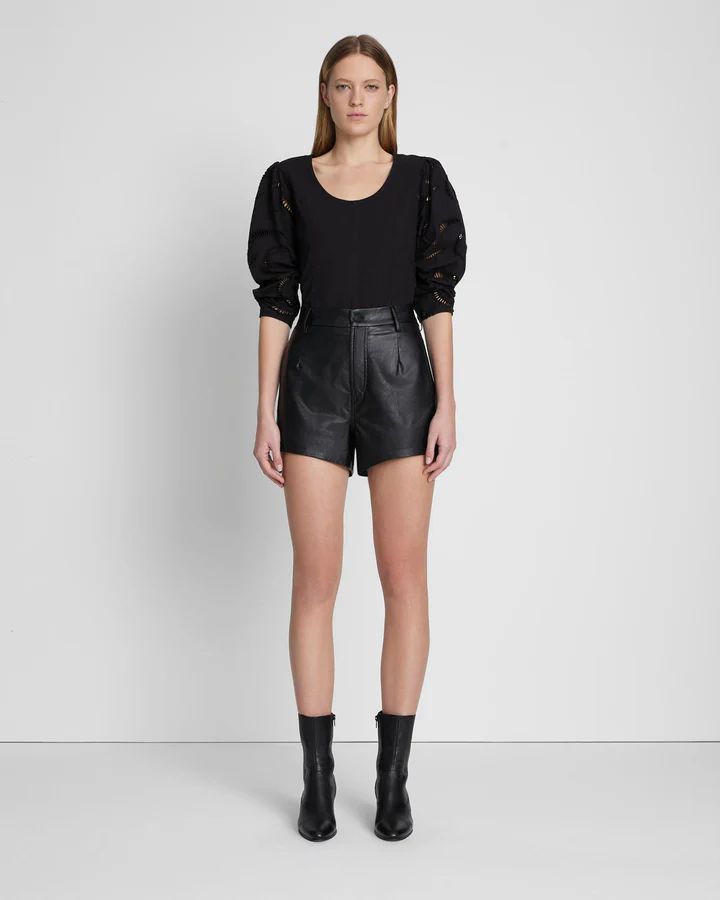 Faux Leather Tailored Short in Black | 7 For All Mankind