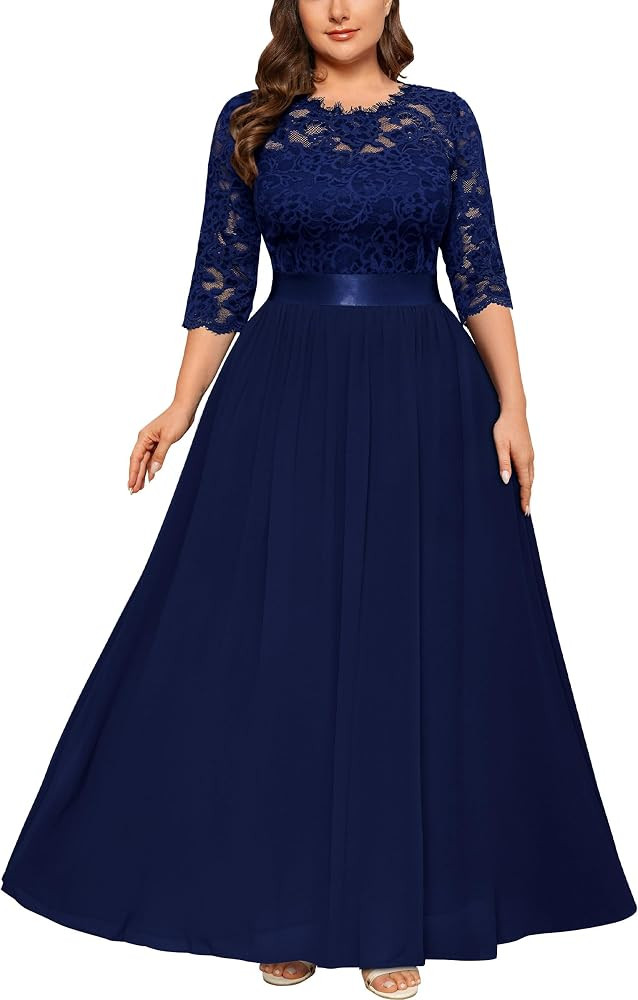 Miusol Women's Formal Floral Lace Plus Size Wedding Maxi Dress | Amazon (US)