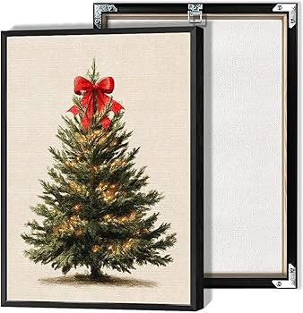 Vintage Traditional Christmas Tree Poster Lush Green Tree With Warm Yellow Lights And Large Red B... | Amazon (US)