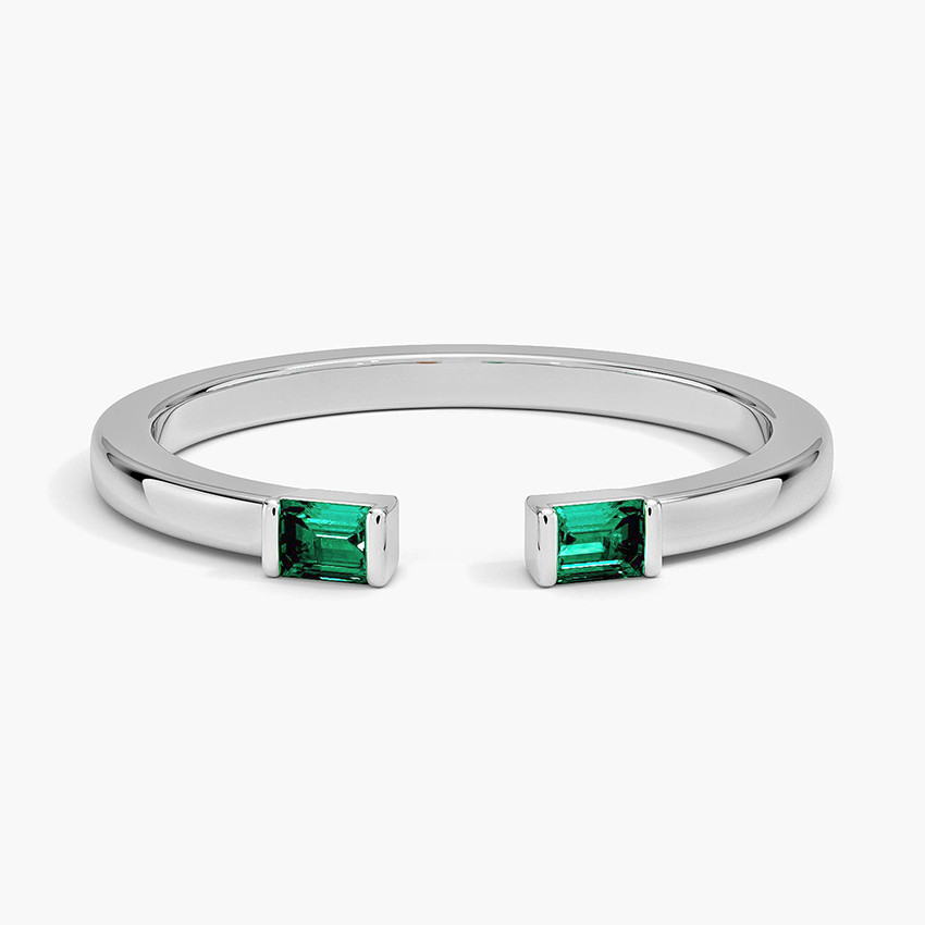 Savannah Baguette Lab Emerald Open Ring in 14K White Gold | Brilliant Earth