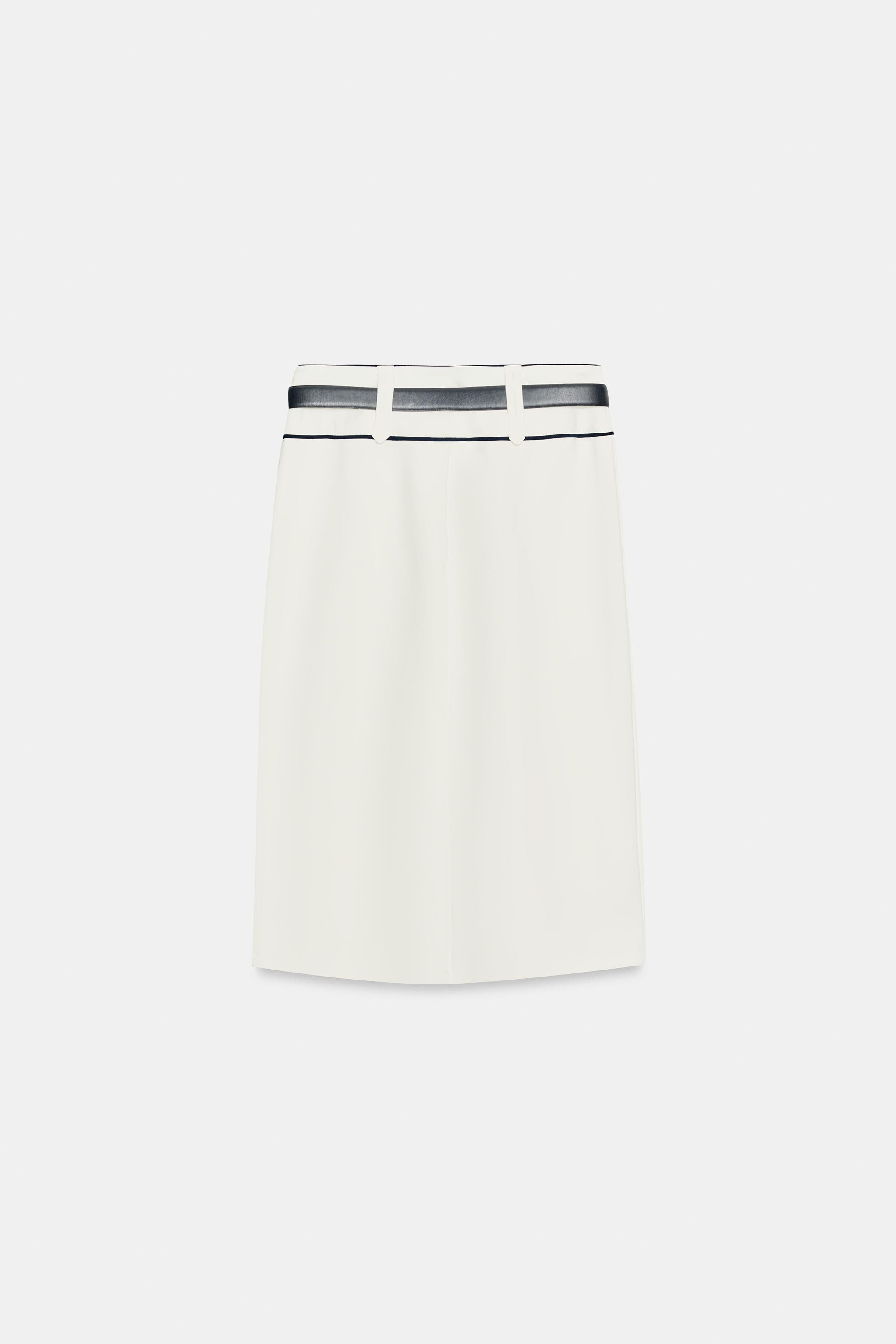 CONTRAST TRIM BELTED MIDI SKIRT | Zara US