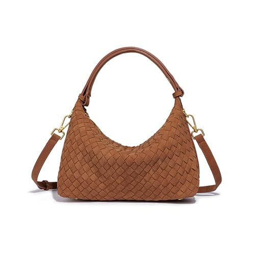 Woven Suede Shoulder Bag - Stylish Hobo Satchel, Slouchy Handbag, Crescent Crossbody Purse & Tote (Brown) | Amazon (US)