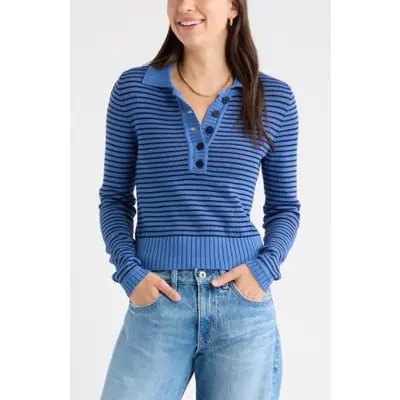 caslon(r) Striped Cotton Polo Sweater in Navy- Blue Stripe at Nordstrom, Size Medium | Nordstrom