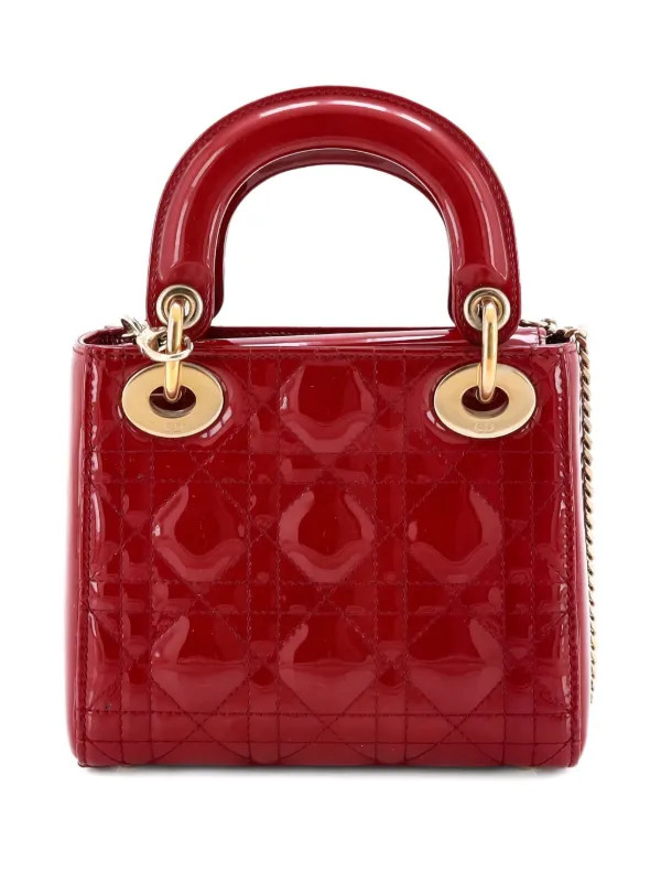 Christian Dior Pre-Owned Lady Dior Chain Bag Cannage Quilt Patent Mini Satchel | Red | FARFETCH | Farfetch Global