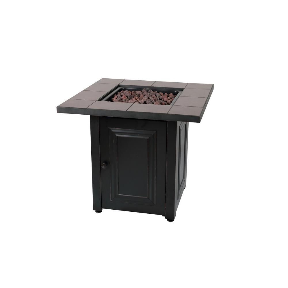 Mr. Bar-B-Q 28 in. W x 25 in. H Outdoor Square Steel Frame and Base LP Gas Black Fire Pit with Elect | The Home Depot