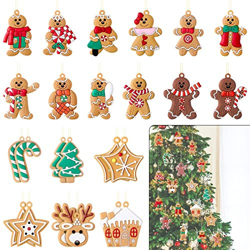 Sumind 24 Pieces Gingerbread Man Christmas Ornaments Christmas Tree Hanging Ornaments Candy Canes Christmas Ornament Set Gingerbread Man Decor for Xmas Tree Decor Holiday Party | Amazon (US)