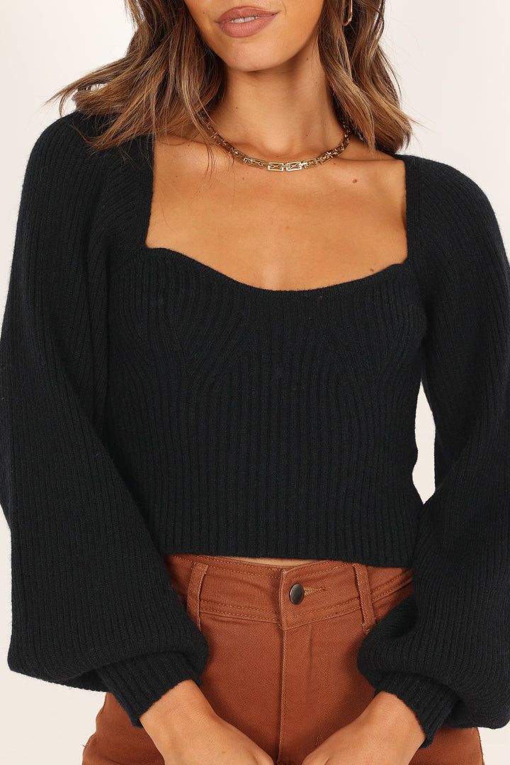 Gia Sweetheart Neck Bell Sleeve Knit Sweater - Black | Petal & Pup (US)
