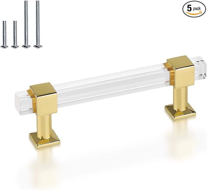 Mengico 3-3/4 Inch Cabinet Pulls Kitchen Cabinet Handles Gold Modern Drawer Pulls 5 Pack Acrylic ... | Amazon (US)