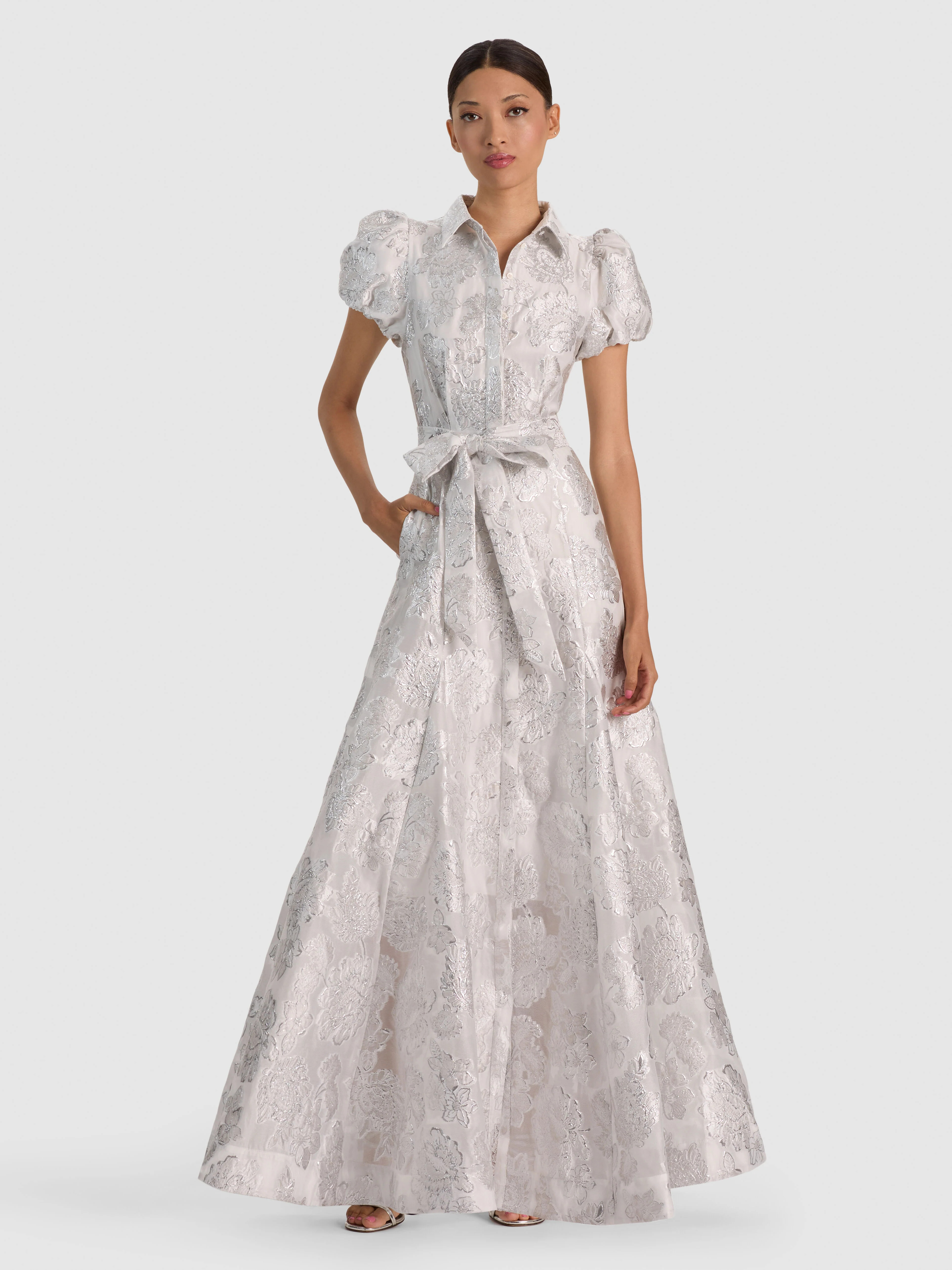 HENRIETTA MAXI DRESS in SILVER | ALICE + OLIVIA | Alice + Olivia