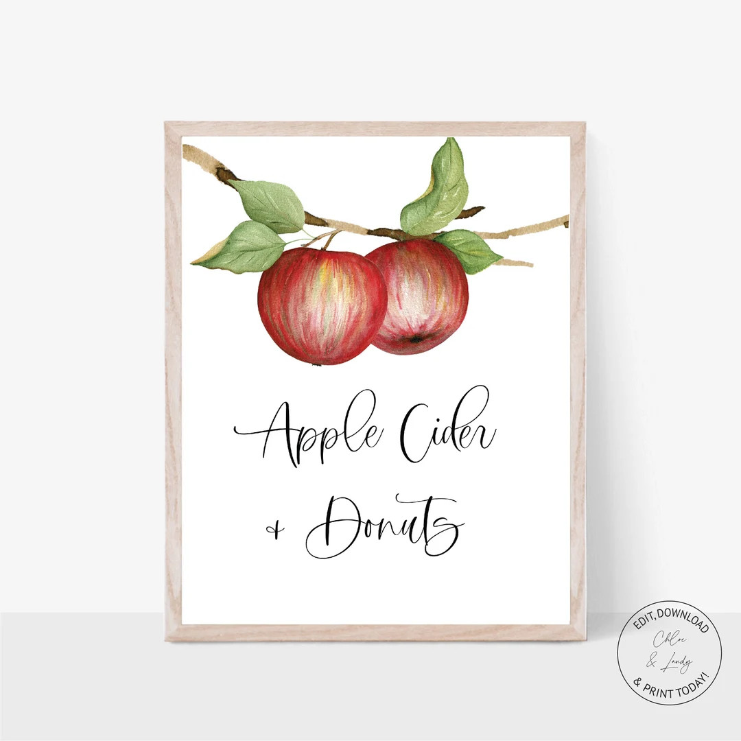 Apple Cider and Donuts Sign Apple Baby Shower Sign Apple Favor Table Sign Printable Baby Shower S... | Etsy (US)
