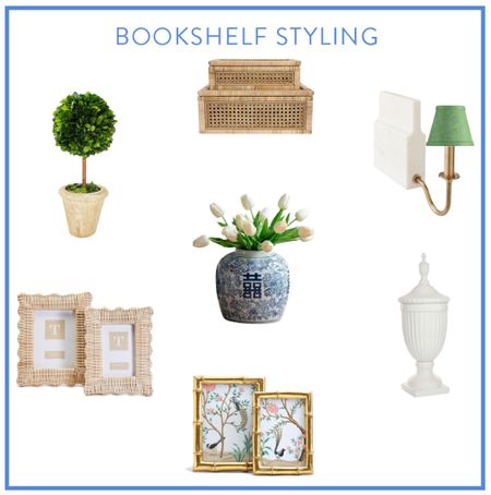 Amazon home accessories for bookshelf styling like boxwood topiaries, wicker picture frames, and a ginger jar vase!

#LTKunder100 #LTKunder50 #LTKhome