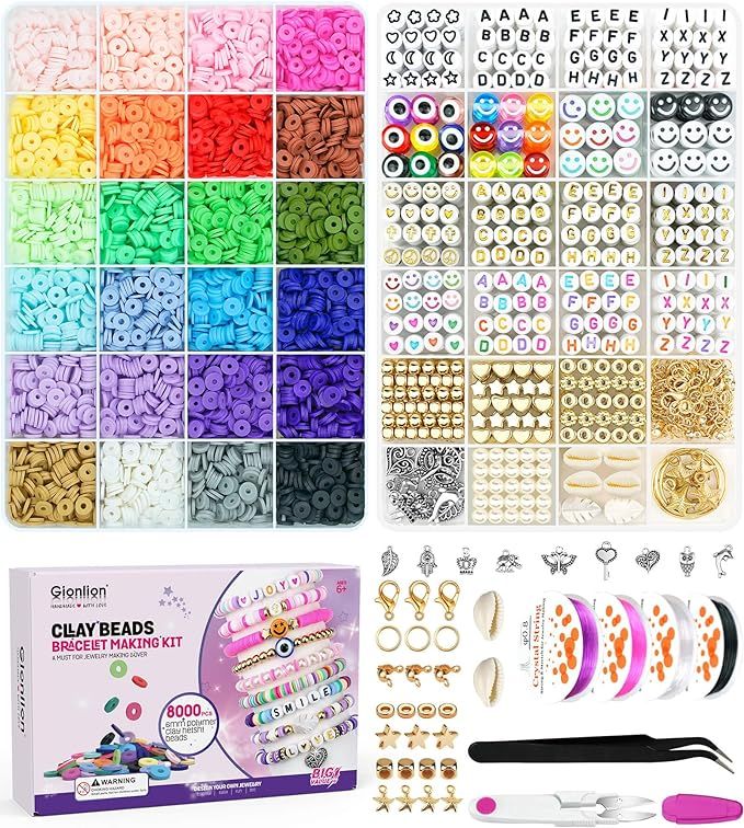 Gionlion Clay Beads Bracelet Making Kit, 8000PCS Preppy Clay Beads Letter Beads Spacer Beads and ... | Amazon (US)