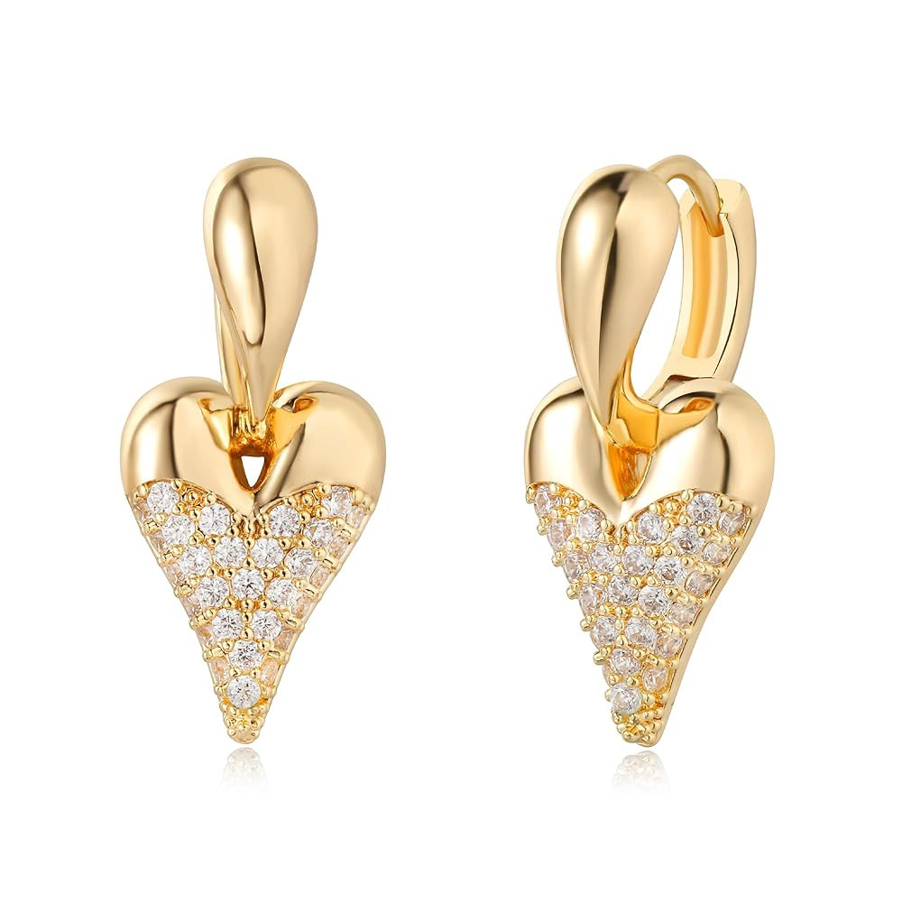 MTMY Huggie Hoop Earrings 14K Gold Plated Cubic Zirconia Dainty Simple Cute Beads Elegant CZ Circ... | Amazon (US)