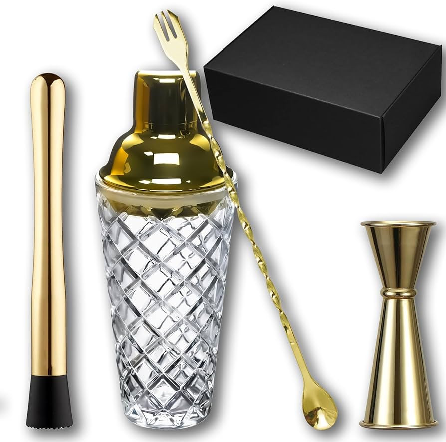 Gbuxska Gold Cocktail Shaker Set - Premium Glass Bartender Kit with Measuring Jigger, Mixing Spoo... | Amazon (US)