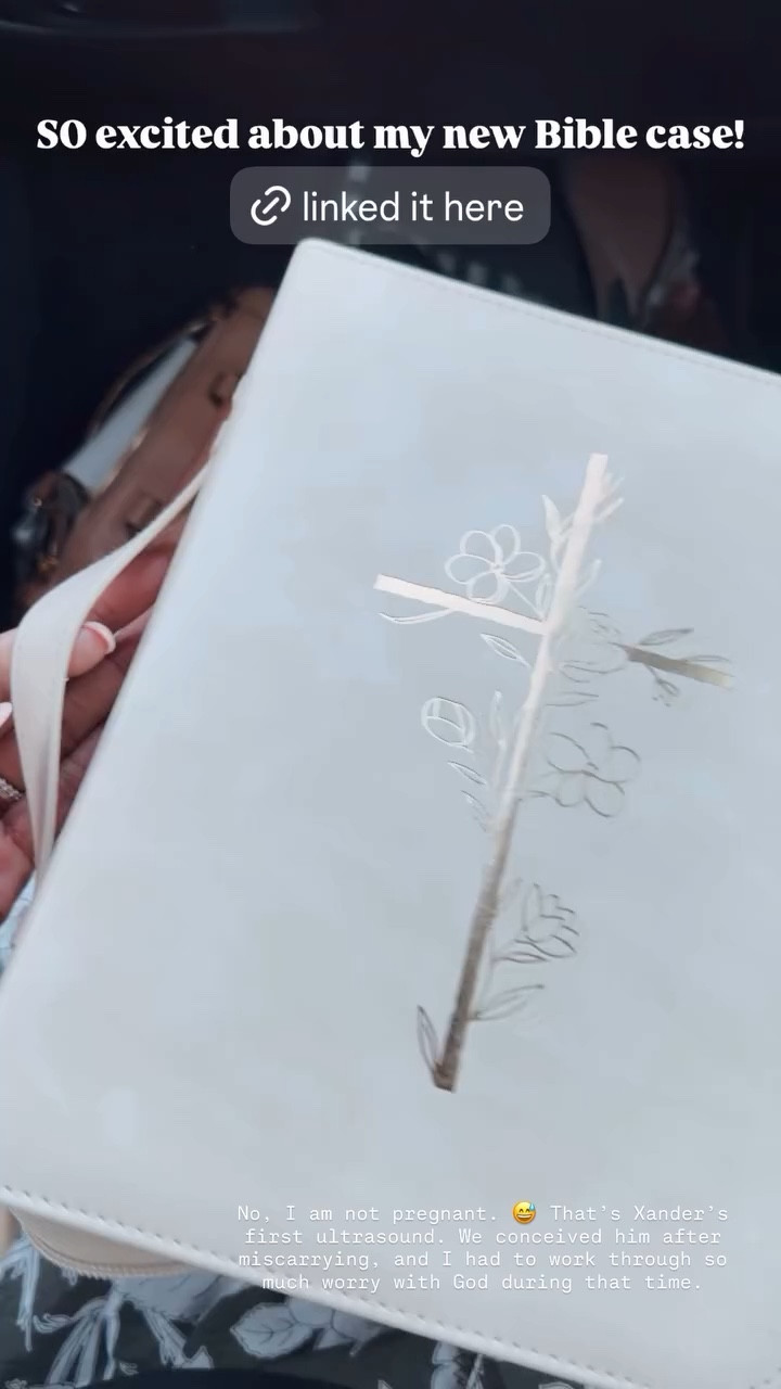 SO excited about my new Bible case! No, I am not pregnant. 😅 That’s Xander’s first ultrasound. We conceived him after miscarrying, and I had to work through so much worry with God during that time.