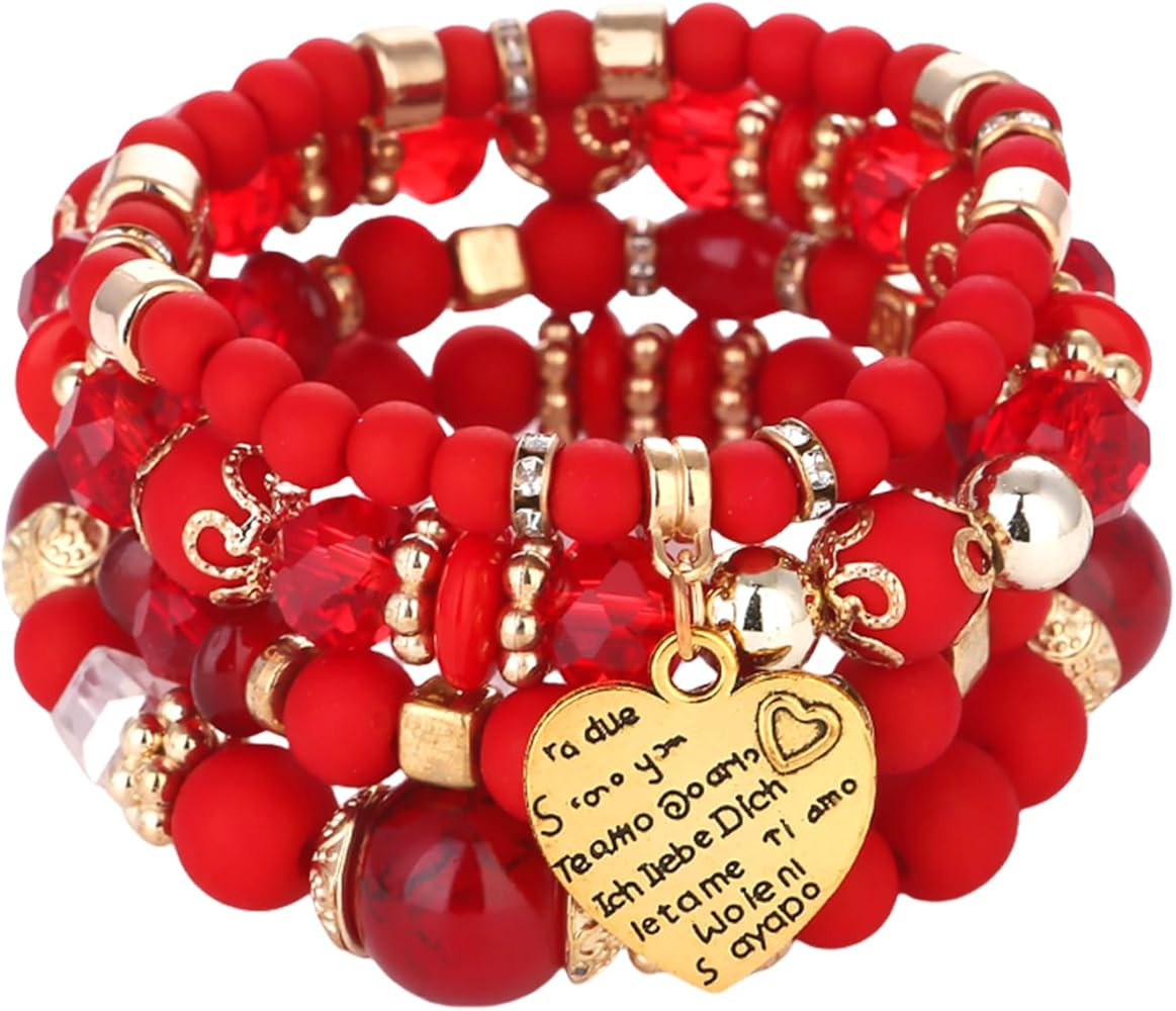 Bohemian Beaded Stretch Bracelet Set, Boho Crystal Jewelry Mothers Birthday Gifts for Women Mom G... | Amazon (US)