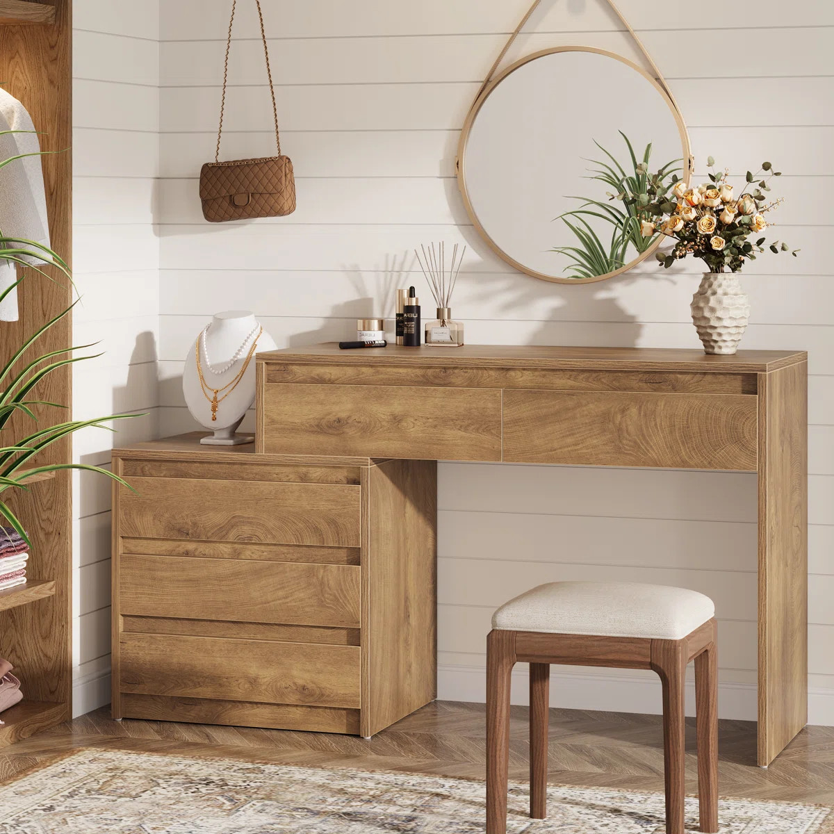 XDYZ 63" Vanity Desk With 5 Drawers, Makeup Table With 3-drawer Cabinet & Reviews | Wayfair | Wayfair North America