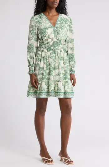 Long Sleeve Smocked Georgette Minidress | Nordstrom Rack