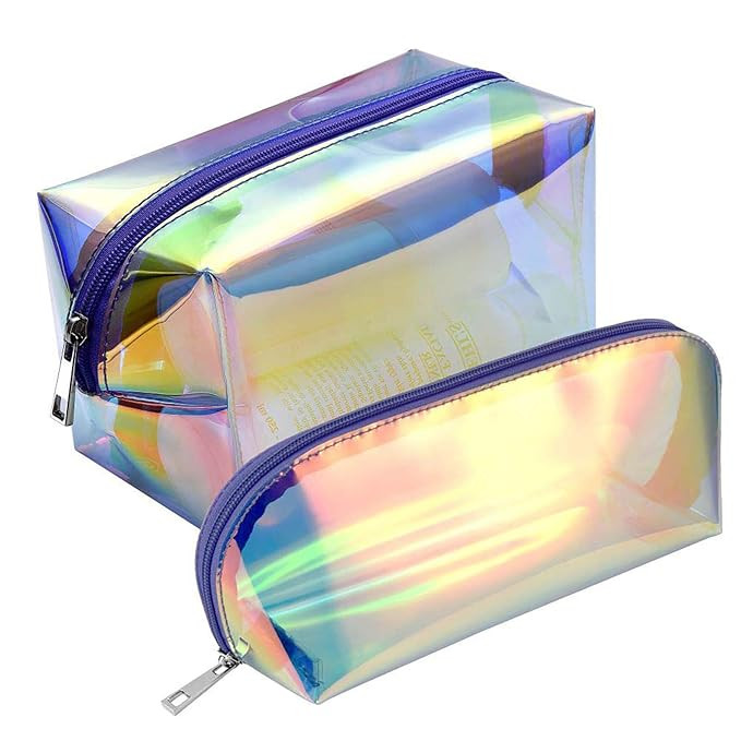 Holographic Makeup Bag, F-color 2 Pack Fashion Cosmetic Travel Bag Large Toiletry Bag Makeup Orga... | Amazon (US)
