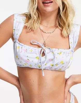 ASOS DESIGN corset ruched crop bikini top in garden floral print | ASOS (Global)