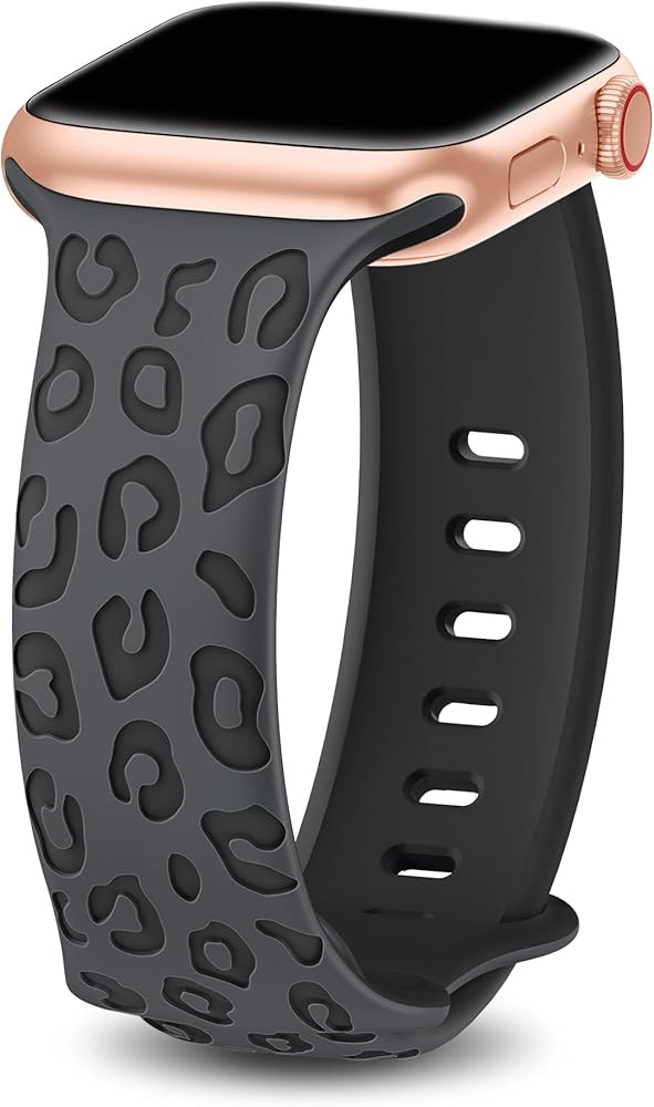 Upgraded Leopard Engraved Band Compatible with Apple Watch Band 38mm 40mm 41mm Women, Two-Tone Dimen | Amazon (US)