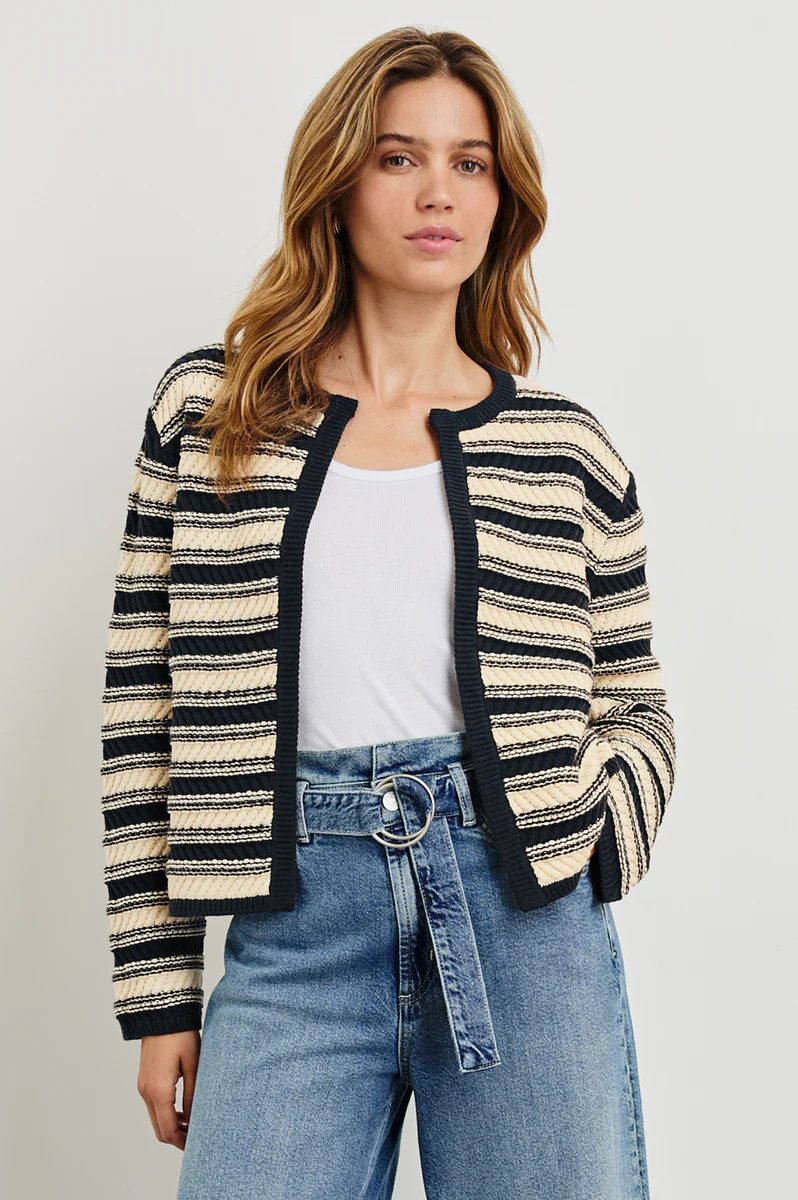 NELLY CARDIGAN - NAVY OAT STRIPE | Rails