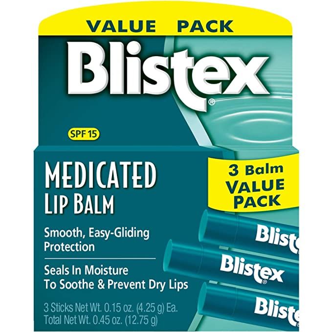 Blistex Medicated Lip Balm, 0.15 Ounce, Pack of 3 – Prevent Dryness & Chapping, SPF 15 Sun Prot... | Amazon (US)