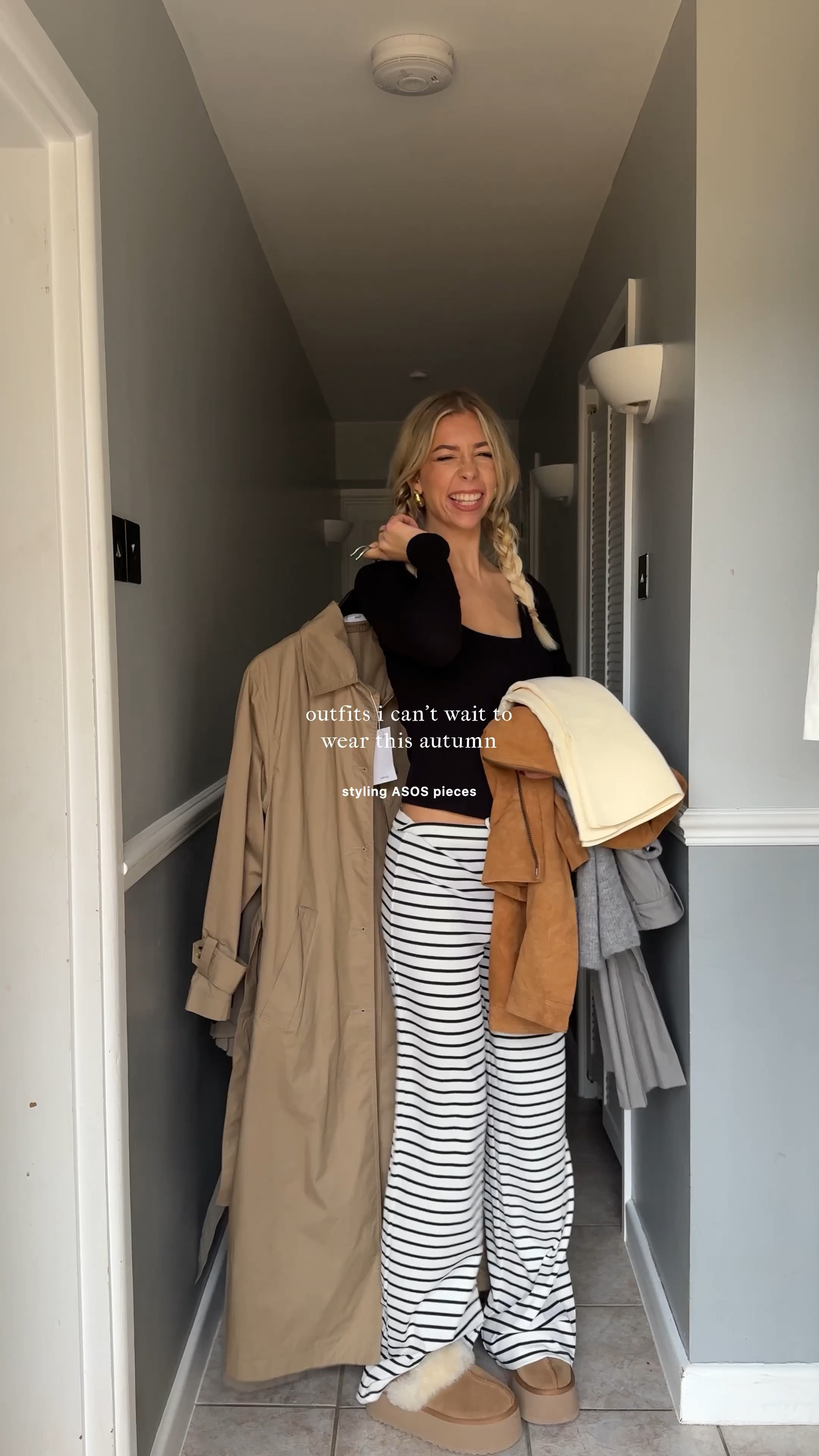 Autumn outfits, transitional outfit idea, ASOS, satin maxi dress, burgundy heels, high waisted trousers, striped trousers, borg jacket, trench coat, linen trousers, casual style 

#LTKstyletip #LTKautumn #LTKuk