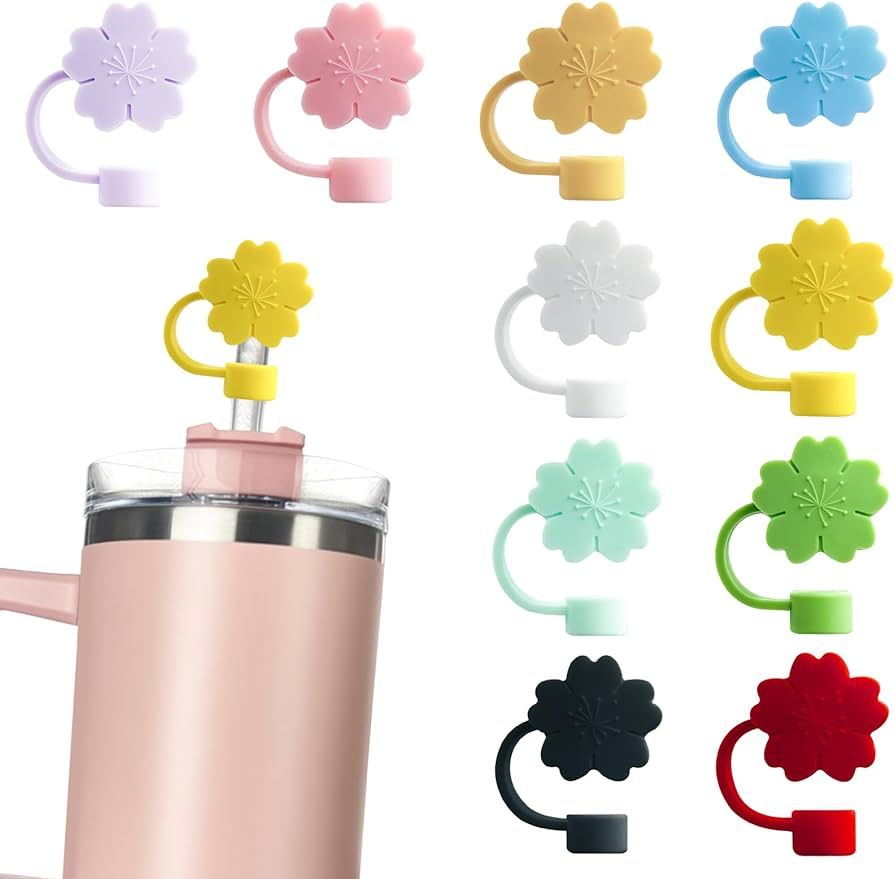 10PCS Silicone Straw Covers Cap Compatible with Stanley 30&40 Oz Cup, 10mm Cute Flower Straw Topp... | Amazon (US)