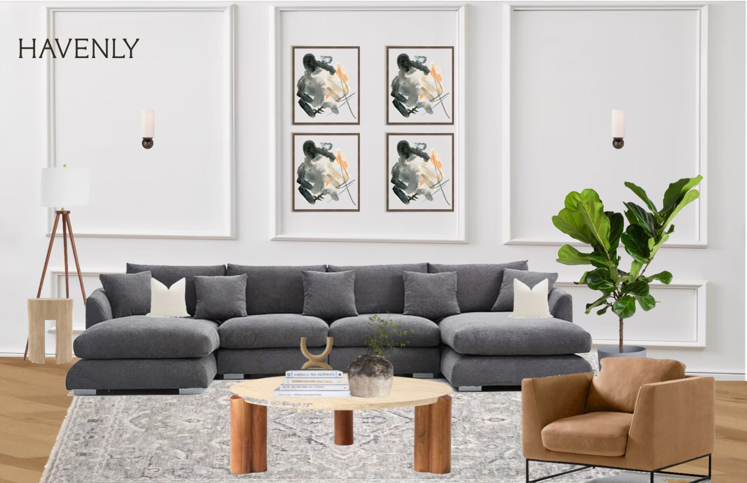 Modern living room look with charcoal modular sectional with double chaise made for easy lounging! Check out these finds for home decor!
#ltkhome #homedecor #curtains #sectional #leather #leatherchair 

 #LTKHome #LTKFindsUnder100 #LTKFamily