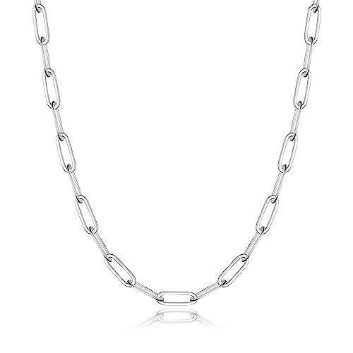 Silver Chain Necklace for Women, 30 Inch Sterling Silver Clasp Paperclip Chain Necklace for Women 4mm Silver Chain Link Necklace Chains for Women Silver Chain Necklaces for Women Silver Jewelry | Amazon (US)