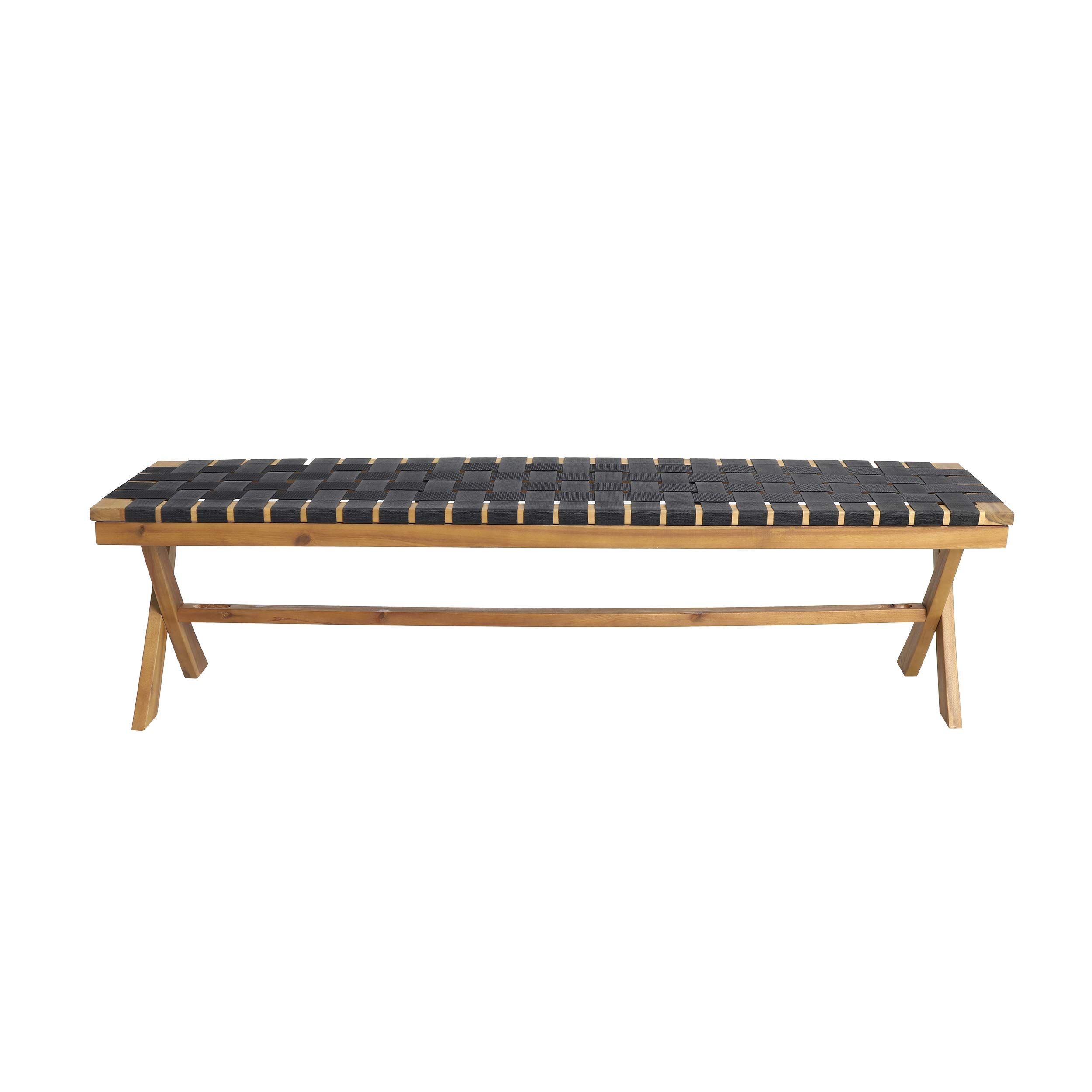 Jeffery Outdoor Acacia Wood Bench with Rope Seating, Black and Teak | Amazon (US)