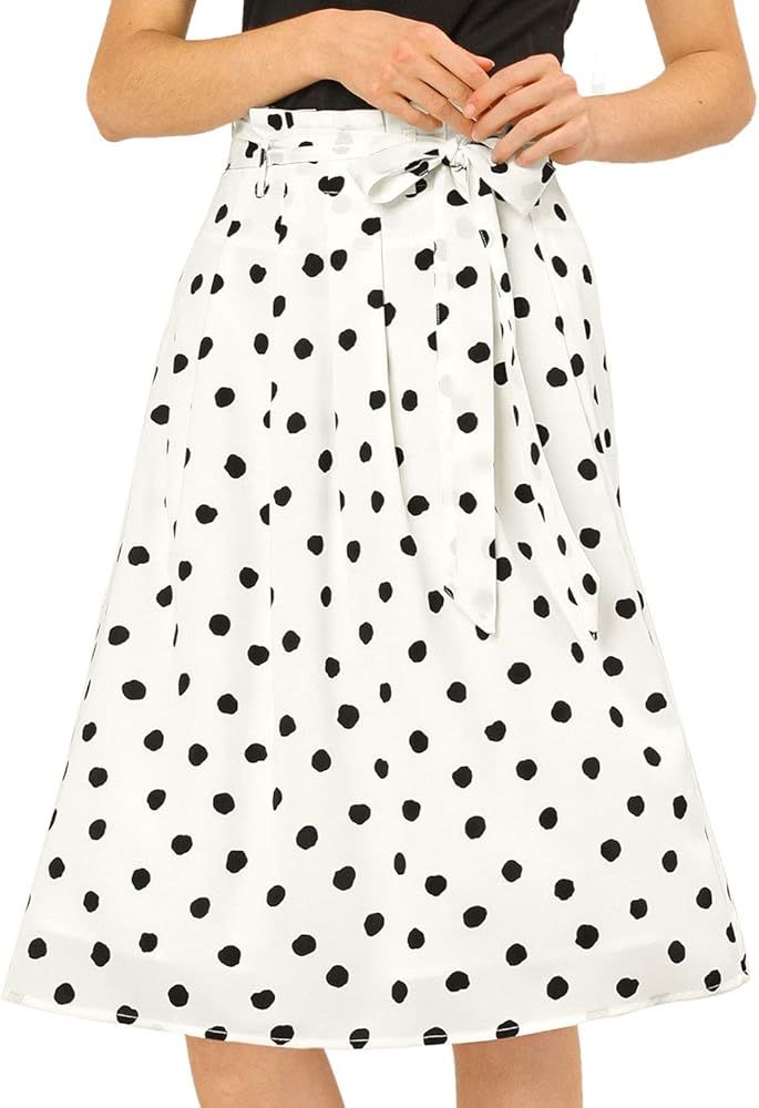 Women's Polka Dots Belted Elastic High Waist Vintage A-Line Midi Skirt | Amazon (US)