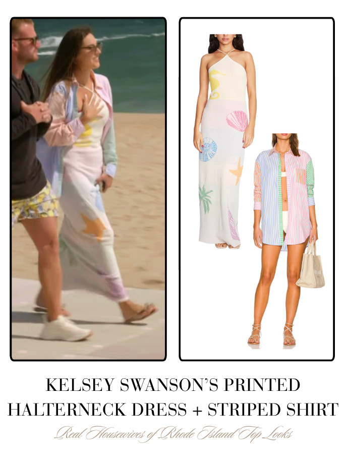 Kelsey Swanson's Printed Halterneck Dress and Striped Shirt 

 
