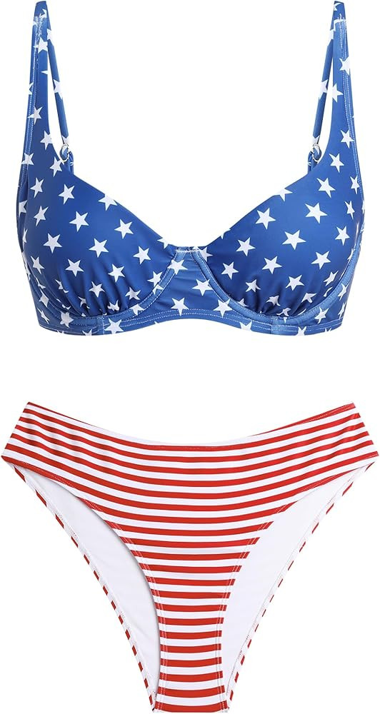 ZAFUL Womens Gingham Bikini Sets High Waisted Underwire Swimsuits Full Coverage Two Piece Swimwea... | Amazon (US)