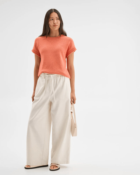 Australian Cotton Blend Boucle Roll Trim Knit Top - Papaya | Target AU