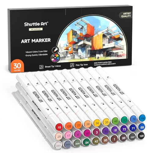 Shuttle Art 30 Colors Dual Tip Art Markers Permanent Marker Pens Highlighters Perfect for Illustration Adult Coloring Sketching and Card Making | Amazon (US)