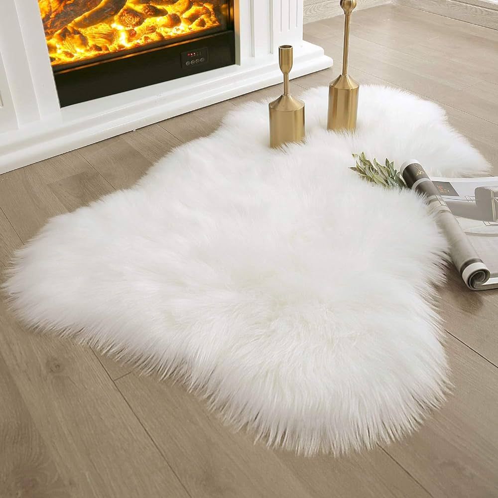 Ashler Faux Fur Rug, Fluffy Shaggy Area Rug Ultra Soft 2 x 3 Feet Sheepskin Fur Rug, White Fuzzy ... | Amazon (US)