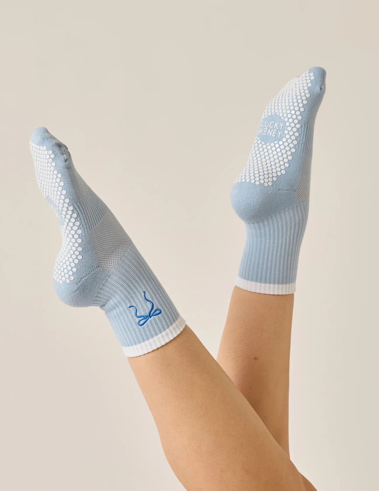 The Embroidered Crew Grip Sock | LUCKY HONEY