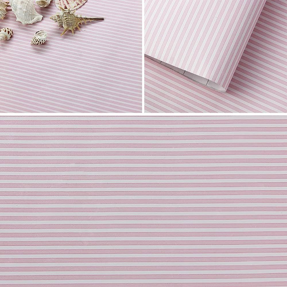 17.7" x 117" Pink and White Stripe Wallpaper Stick and Peel Contact Paper Self Adhesive Decorativ... | Amazon (US)