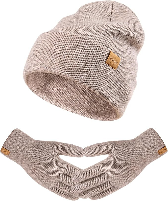 Womens Beanie Winter Hat Touchscreen Gloves Set Fleece Lined Skull Caps for Women Men | Amazon (US)