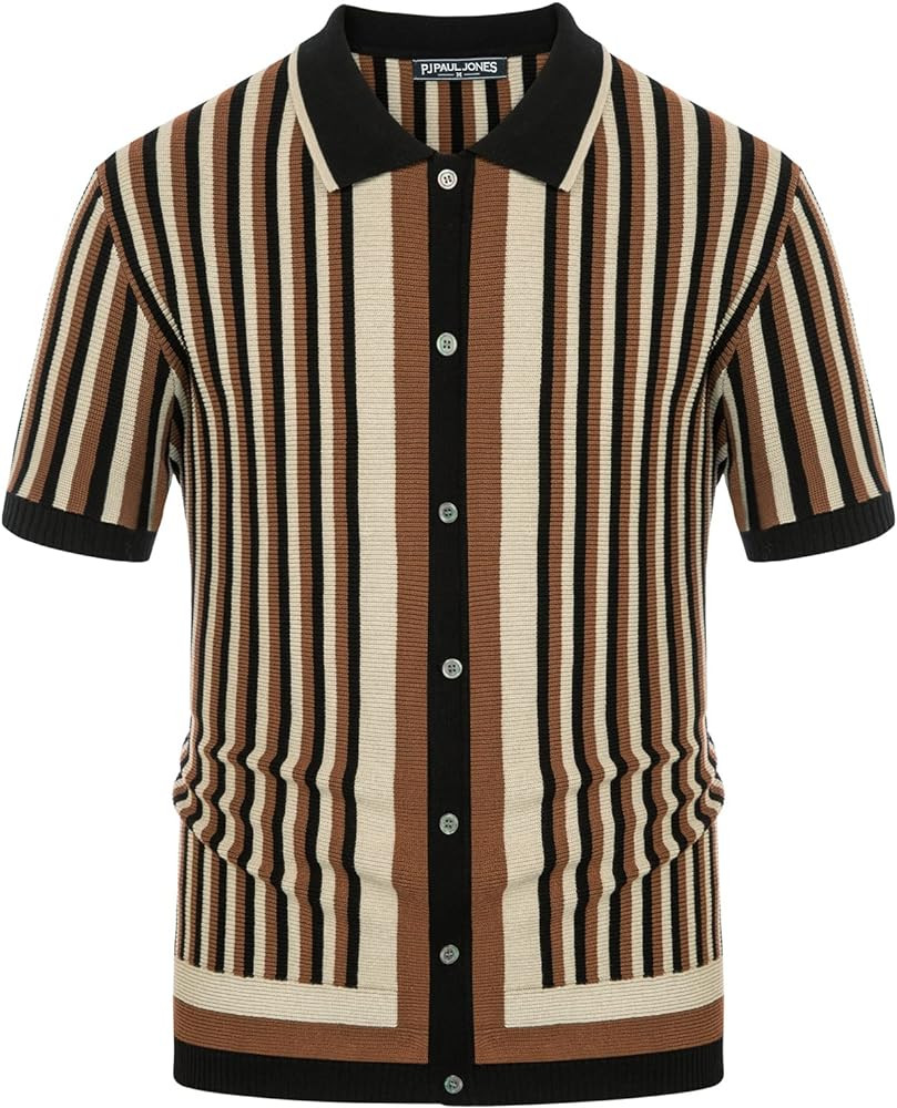 PJ PAUL JONES Men's Polo Shirts Retro Knit Shirt Vintage Striped Shirt | Amazon (US)