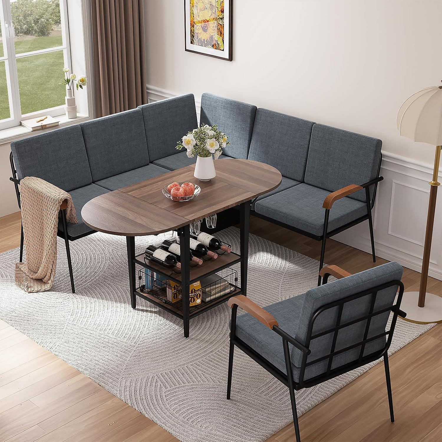VFK Corner Dining Table Set with Storage Bench, 51” Folding Breakfast Nook Table and Stools, 3 ... | Amazon (US)