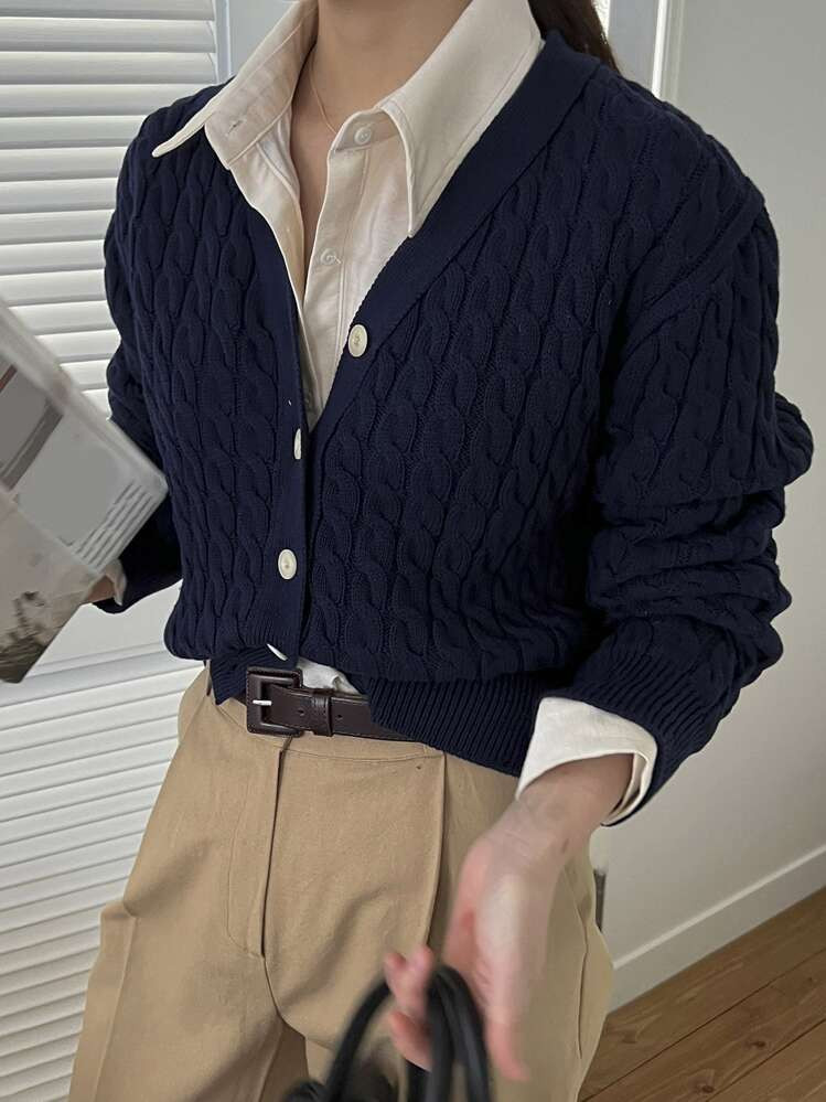 DAZY Solid Color Casual Knitted Cardigan, Fall & Winter,Long Sleeve Tops Jacket | SHEIN