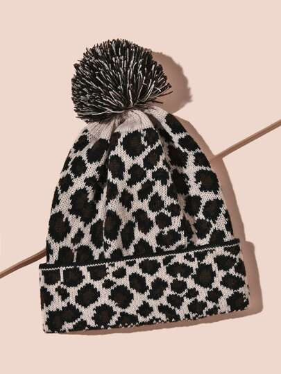 Leopard Print Pom Pom Decor Beanie | SHEIN