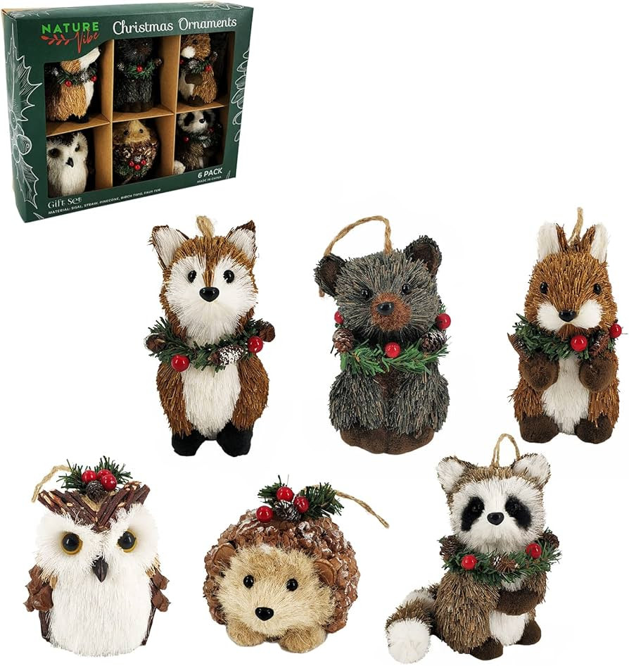 Nature Vibe Sisal Woodland Animals Christmas Tree Ornaments,Set of 6 Natural Forest Friends with ... | Amazon (US)